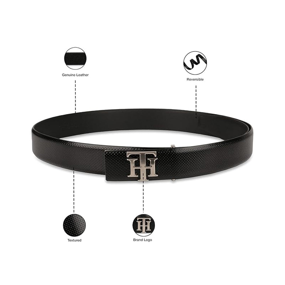 Tommy Hilfiger Yangy Pro Black Leather Non Reversible Medium Belt For Men