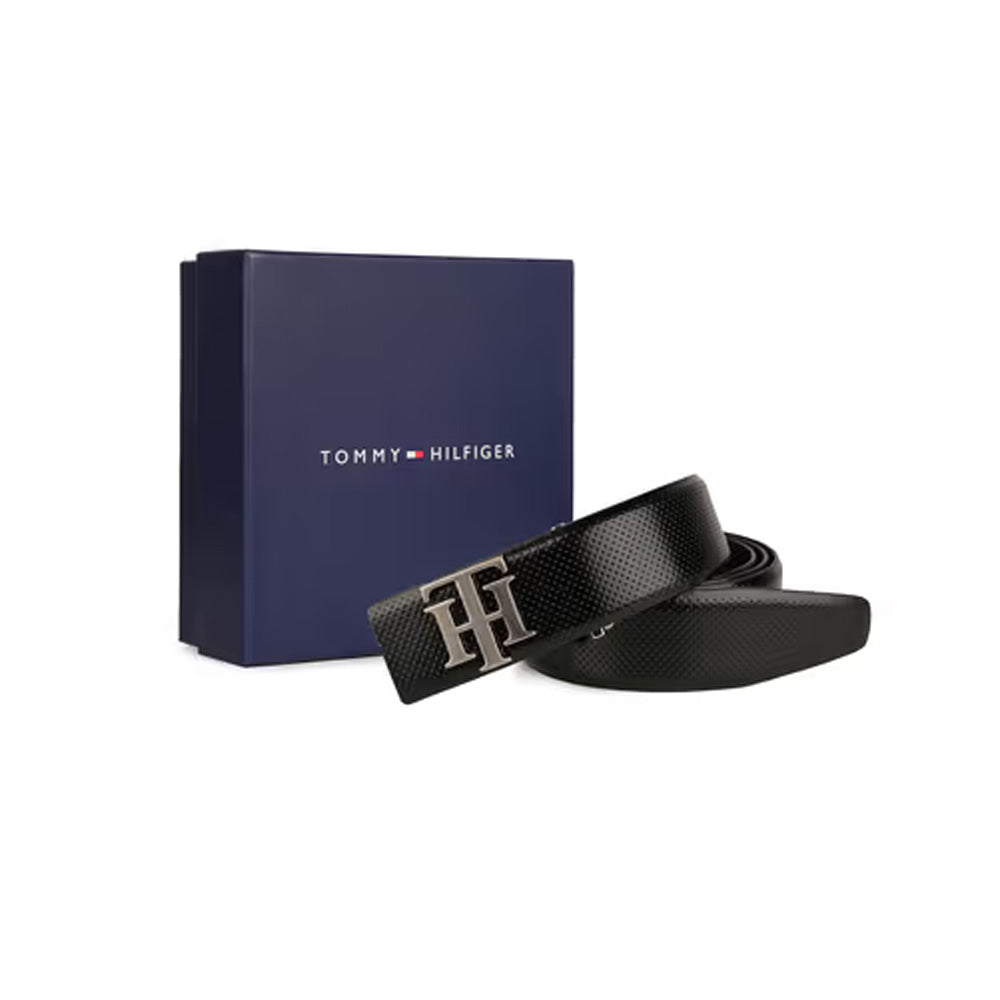 Tommy Hilfiger Yangy Pro Black Leather Non Reversible Medium Belt For Men
