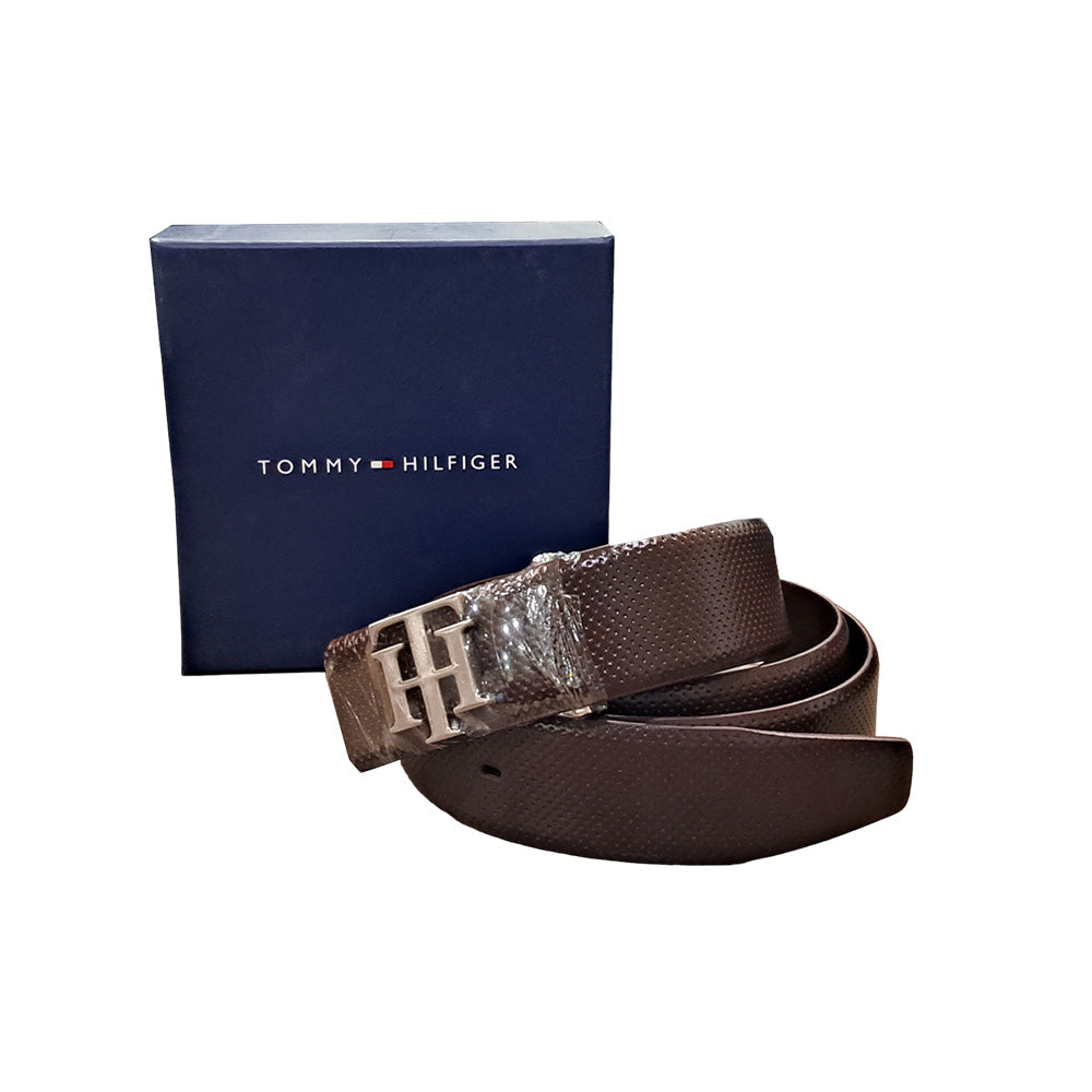 Tommy Hilfiger Yangy Pro Brown Leather Non Reversible Medium Belt For Men