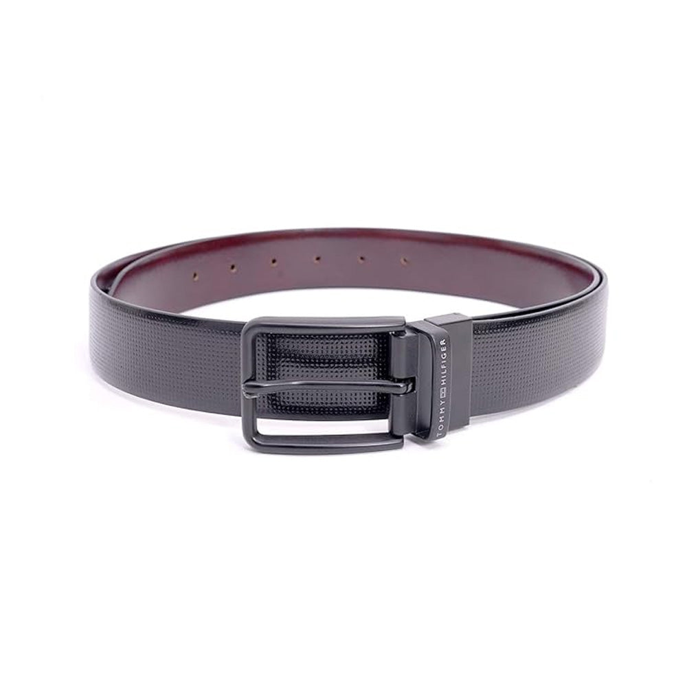 Tommy Hilfiger Tongass Pro Black & Cherry Leather Reversible Large Belt for Men
