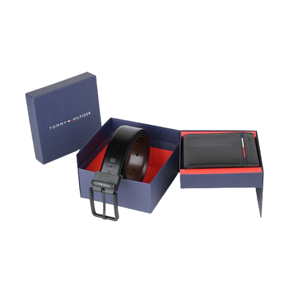 Tommy Hilfiger Black Cimarron Belt & Wallet Gift Set