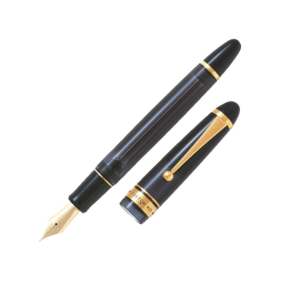 Pilot Custom 823 Transparent Black Fountain Pen with Ink Bottle - 14Kt