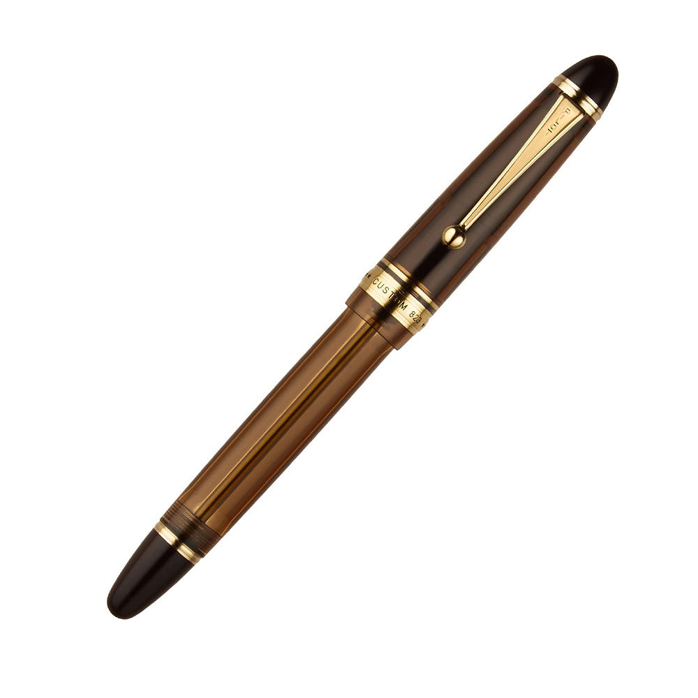 Pilot Custom 823 Transparent Brown Fountain Pen with Ink Bottle - 14Kt Gold Broad Nib