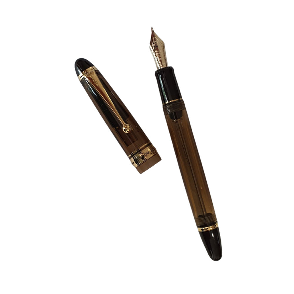 Pilot Custom 823 Transparent Brown Fountain Pen with Ink Bottle - 14Kt Gold Medium Nib