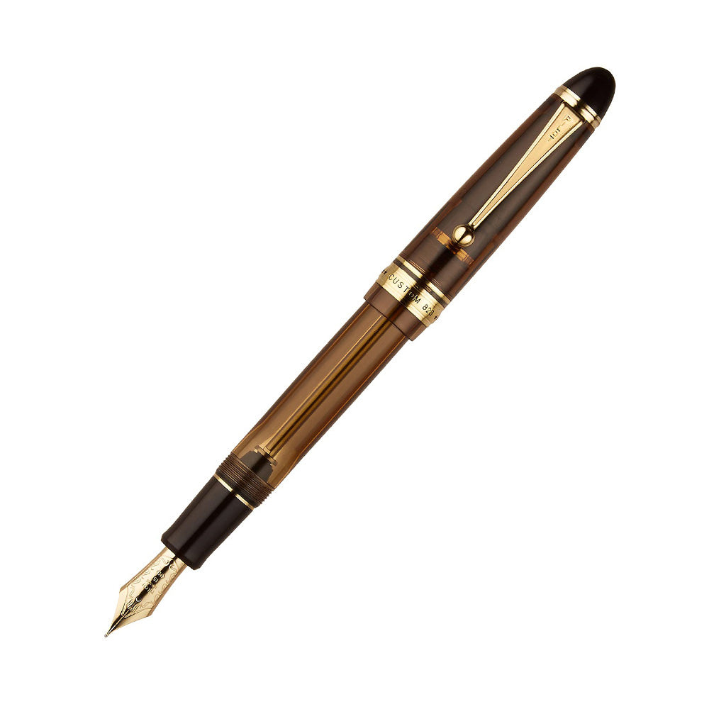Pilot Custom 823 Transparent Brown Fountain Pen with Ink Bottle - 14Kt Gold Broad Nib
