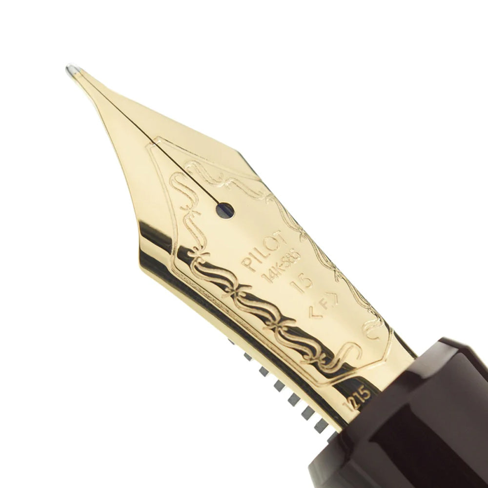 Pilot Custom 823 Transparent Brown Fountain Pen with Ink Bottle - 14Kt Gold Fine Nib