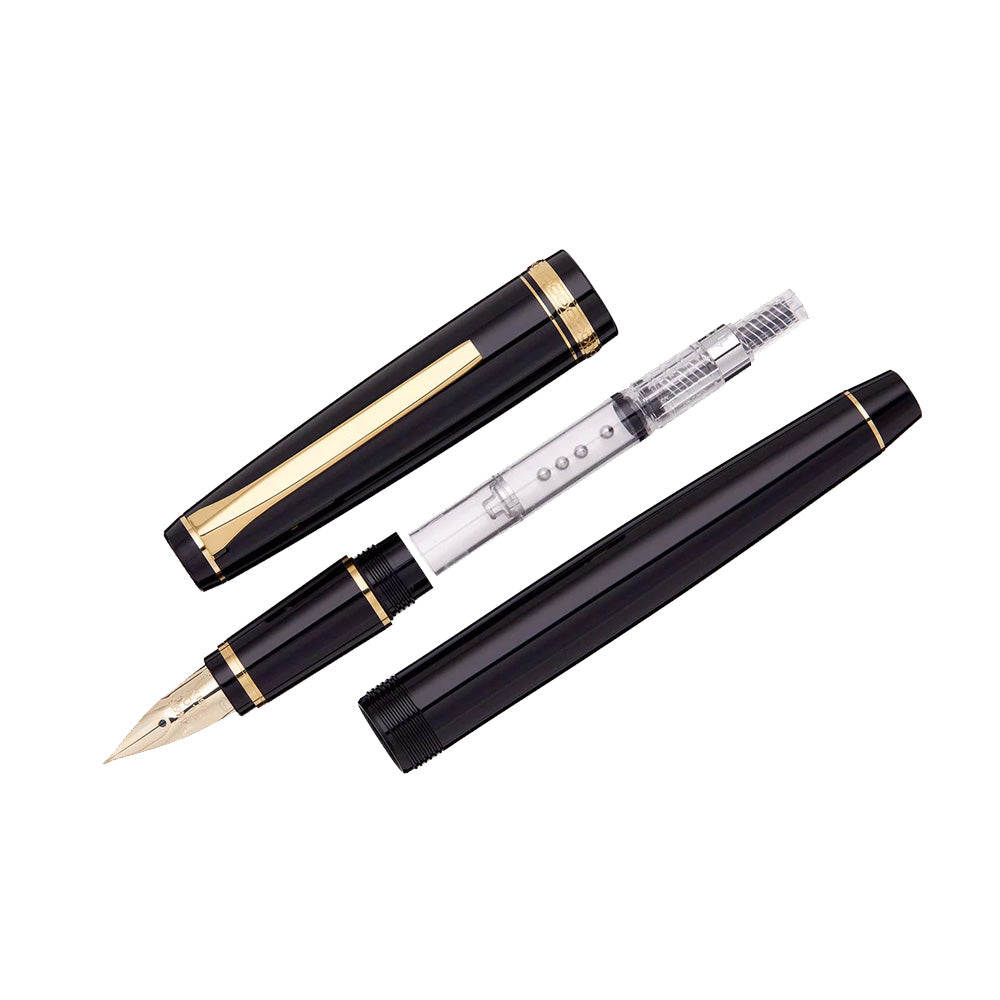 Pilot Falcon Black Resin with Gold Trim Fountain Pen - 14Kt Gold Soft Extra Fine Nib
