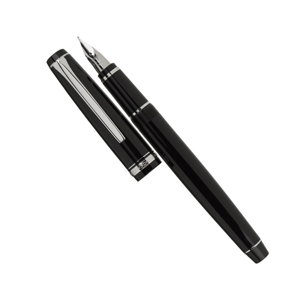Pilot Falcon Black Resin with Rhodium Trim Fountain Pen - 14Kt Gold-Rhodium Soft Fine Nib