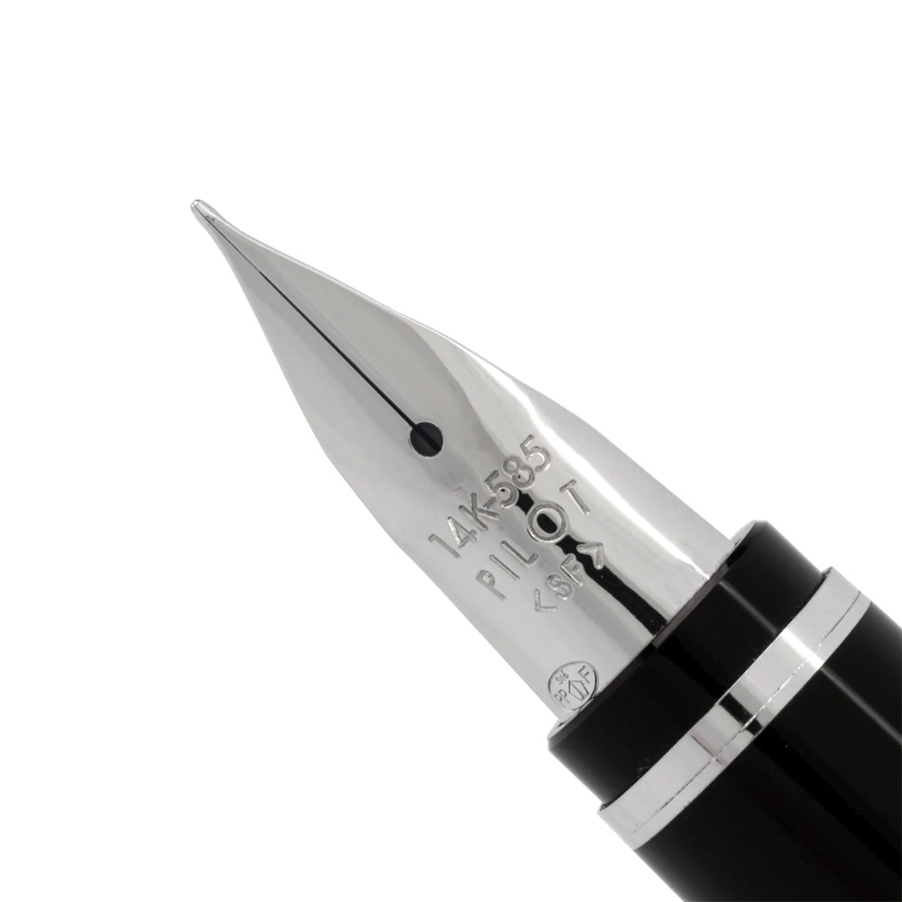 Pilot Falcon Black Resin with Rhodium Trim Fountain Pen - 14Kt Gold-Rhodium Soft Fine Nib