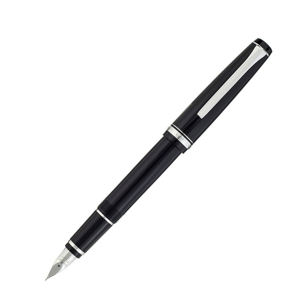 Pilot Falcon Black Resin with Rhodium Trim Fountain Pen - 14Kt Gold-Rhodium Soft Extra Fine Nib