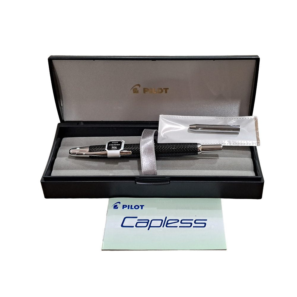 Pilot Capless Kasuri Black with Rhodium Trim Fountain Pen - 18Kt Rhodium Gold Broad Nib