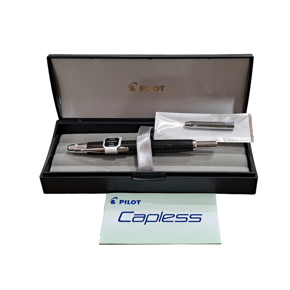 Pilot Capless Kasuri Black with Rhodium Trim Fountain Pen - 18Kt Rhodium Gold Fine Nib