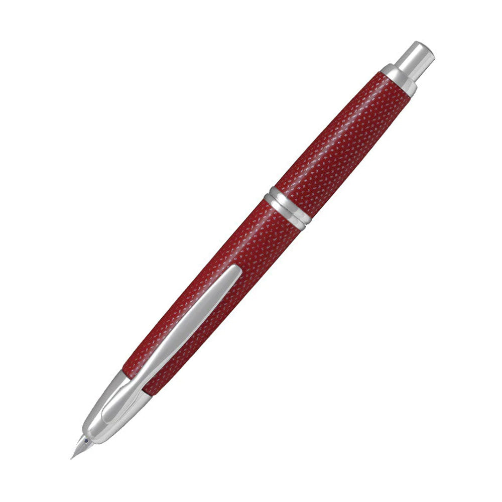 Pilot Capless Kasuri Red with Rhodium Trim Fountain Pen - 18Kt Rhodium Gold Medium Nib