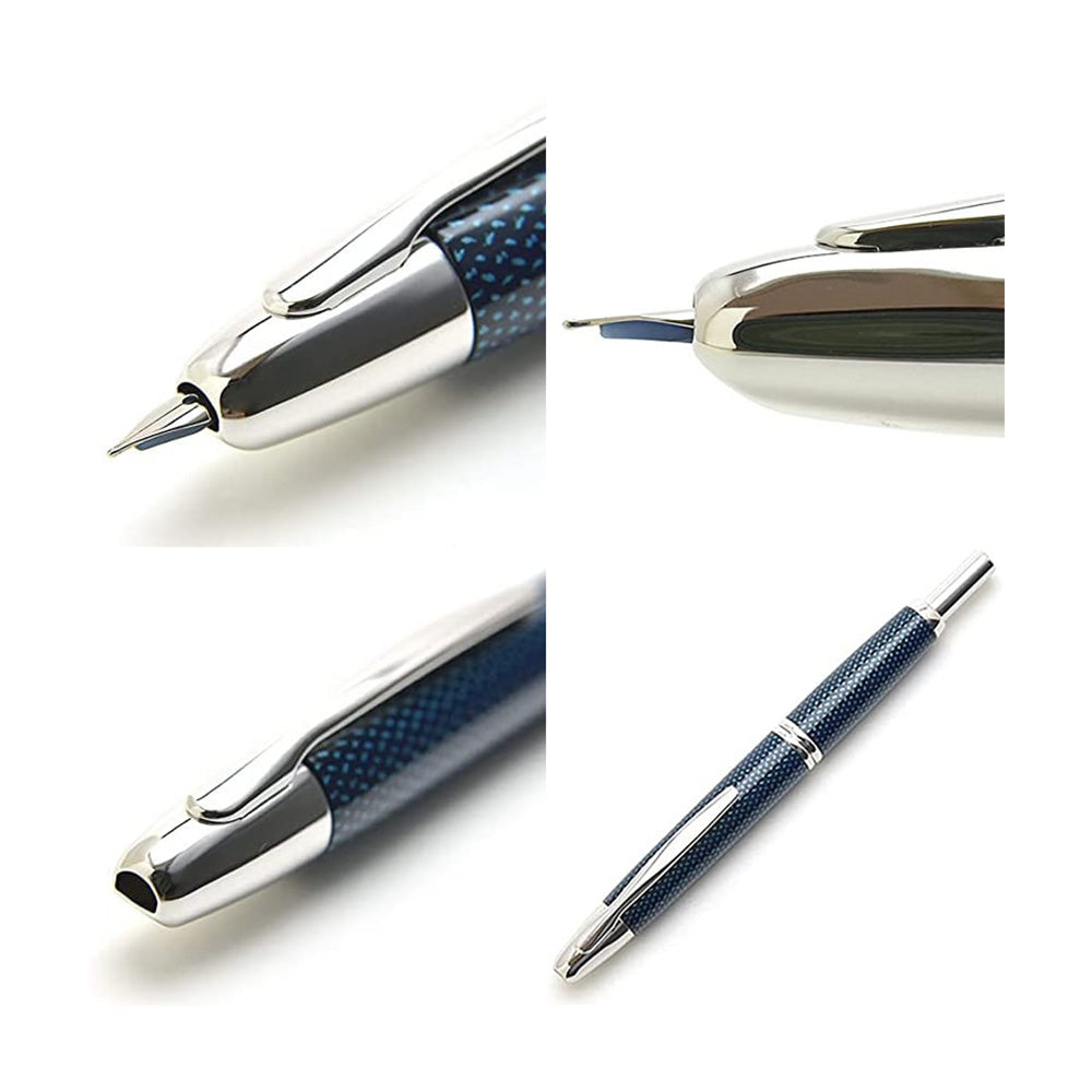 Pilot Capless Kasuri Blue with Rhodium Trim Fountain Pen - 18Kt Rhodium Gold Medium Nib