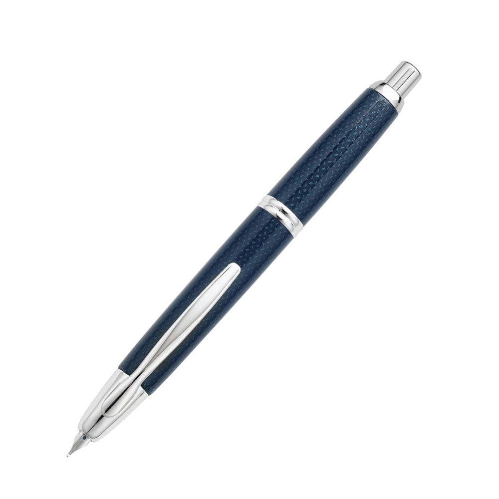 Pilot Capless Kasuri Blue with Rhodium Trim Fountain Pen - 18Kt Rhodium Gold Broad Nib