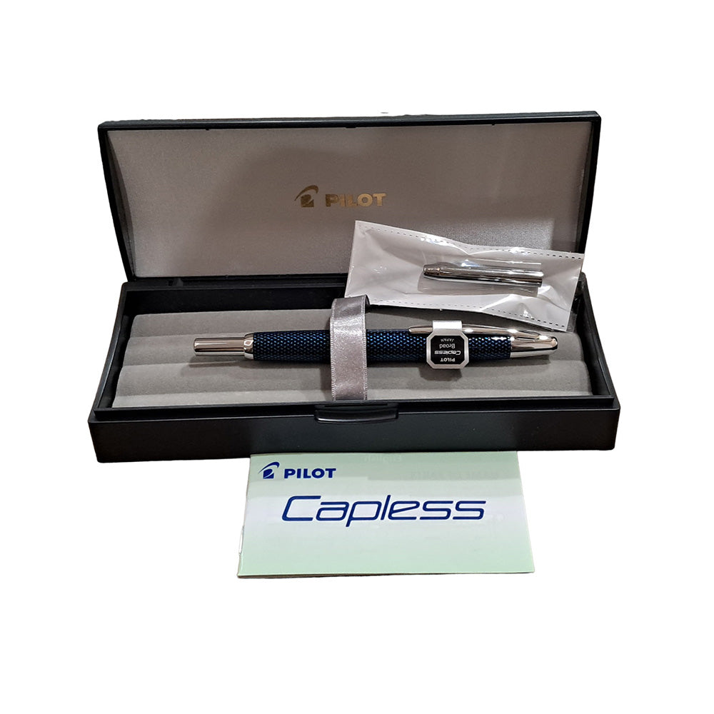 Pilot Capless Kasuri Blue with Rhodium Trim Fountain Pen - 18Kt Rhodium Gold Broad Nib