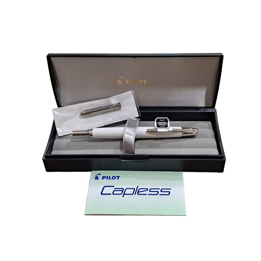 Pilot Capless Kasuri White with Rhodium Trim Fountain Pen - 18Kt Rhodium Gold Medium Nib