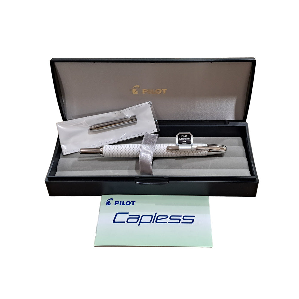 Pilot Capless Kasuri White with Rhodium Trim Fountain Pen - 18Kt Rhodium Gold Fine Nib