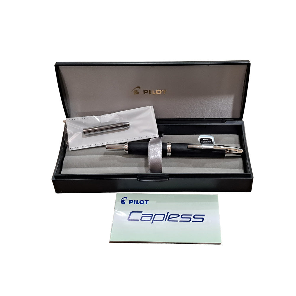 Pilot Capless Black Birch Wood RH Trim Fountain Pen - 18Kt Gold Rhodium-Plated Medium Nib