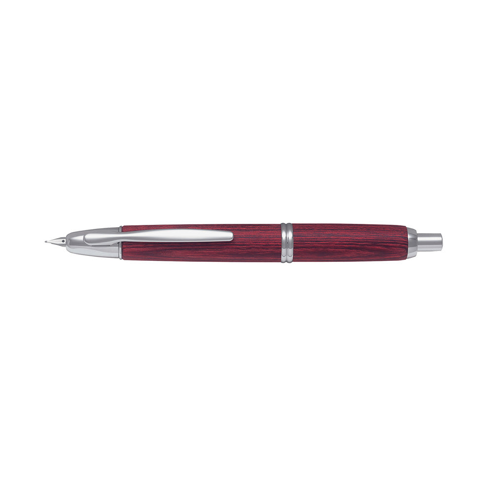 Pilot Capless Dark Red Birch Wood RH Trim Fountain Pen - 18Kt Gold Rhodium-Plated Medium Nib