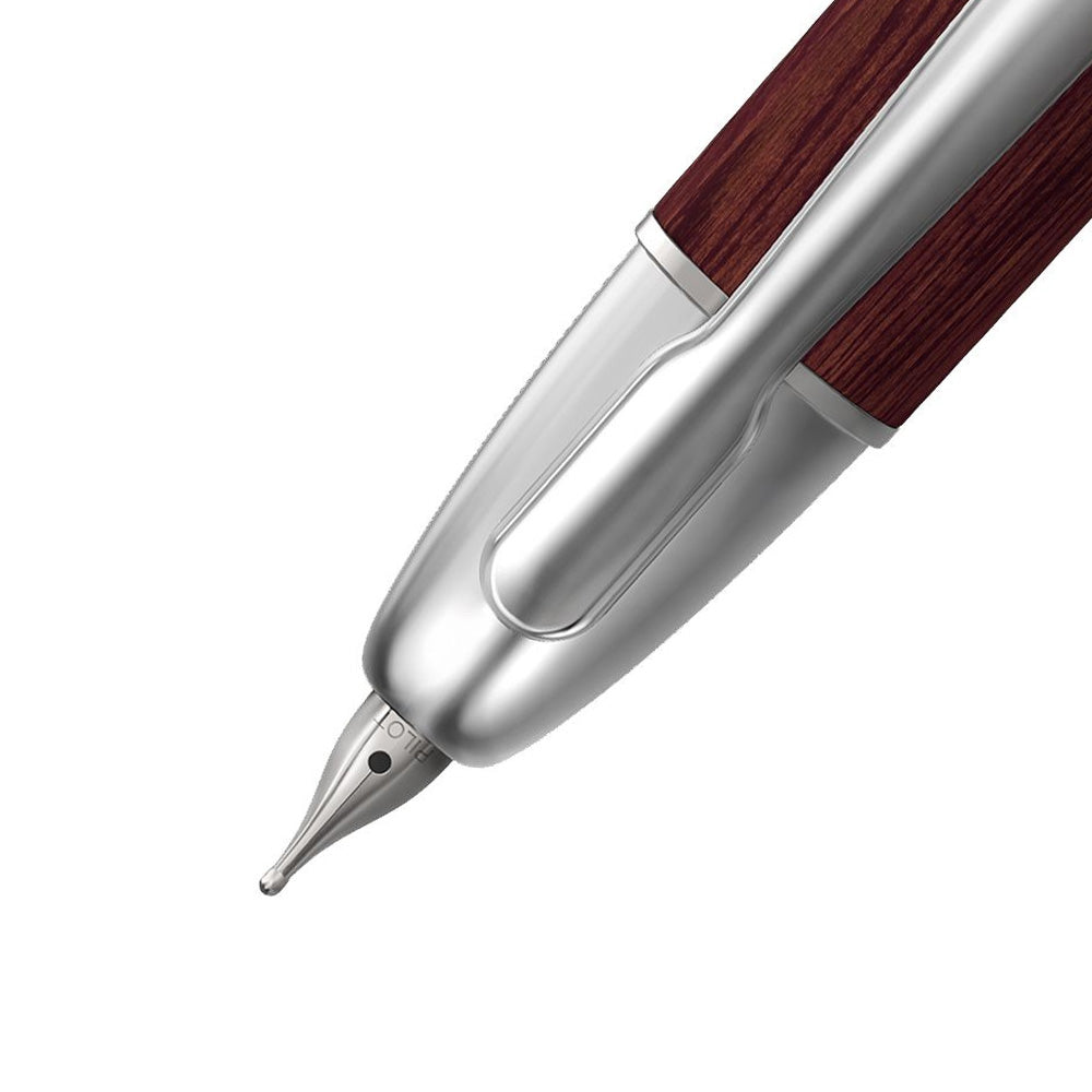 Pilot Capless Dark Red Birch Wood RH Trim Fountain Pen - 18Kt Gold Rhodium-Plated Medium Nib