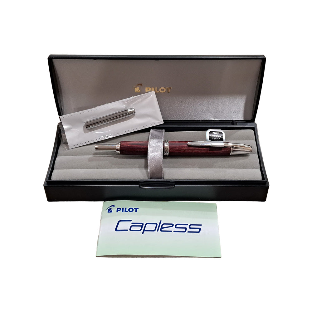 Pilot Capless Dark Red Birch Wood RH Trim Fountain Pen - 18Kt Gold Rhodium-Plated Broad Nib