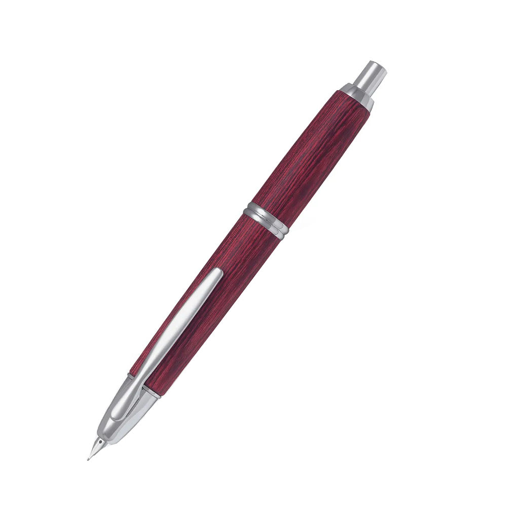 Pilot Capless Dark Red Birch Wood RH Trim Fountain Pen - 18Kt Gold Rhodium-Plated Fine Nib