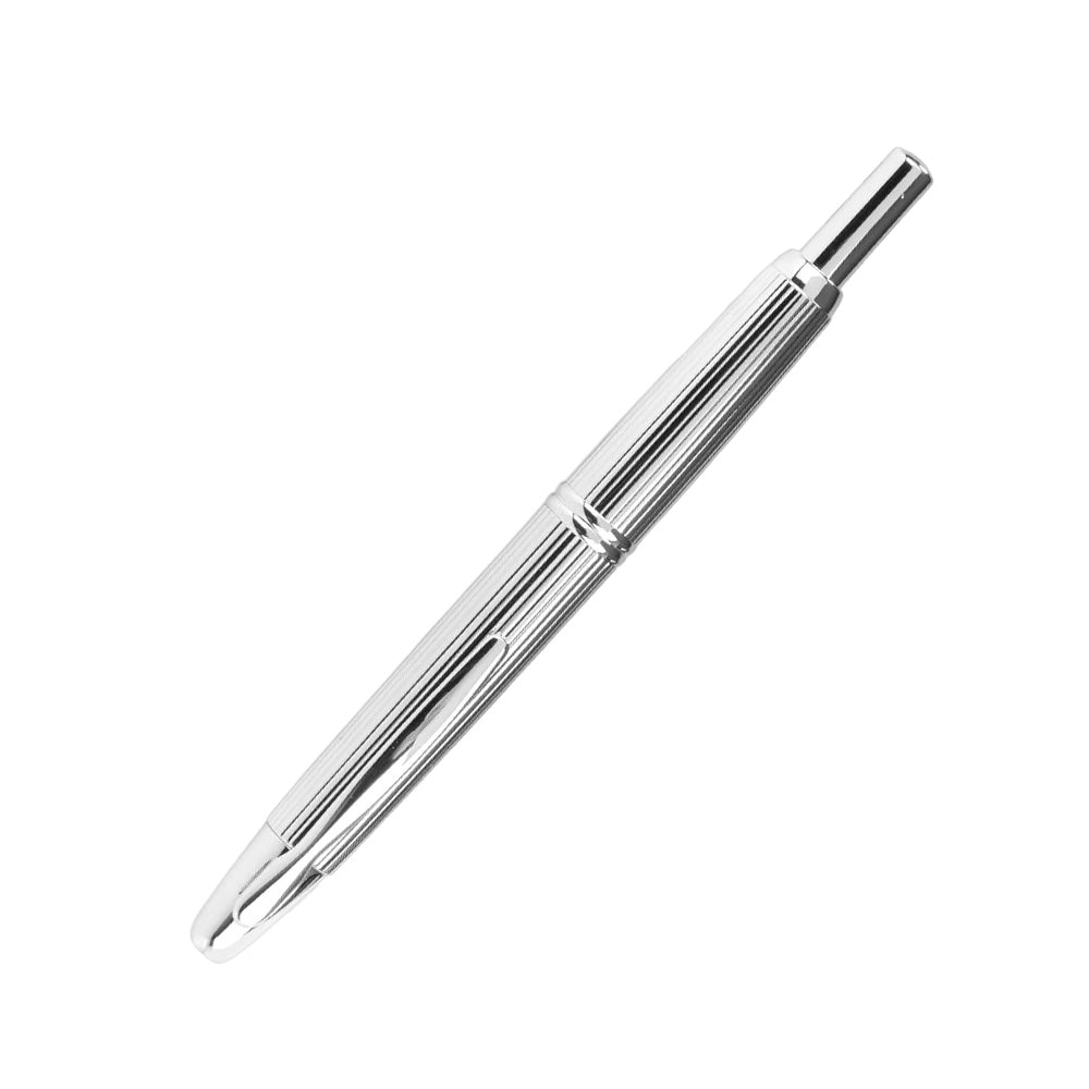 Pilot Capless Strip Silver with Rhodium Trim Fountain Pen - 18Kt Gold Rhodium-Plated Medium Nib
