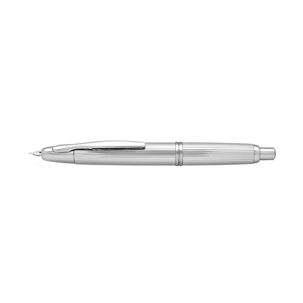 Pilot Capless Strip Silver with Rhodium Trim Fountain Pen - 18Kt Gold Rhodium-Plated Broad Nib