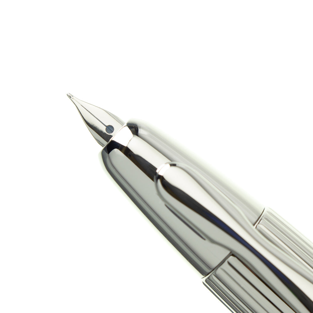 Pilot Capless Strip Silver with Rhodium Trim Fountain Pen - 18Kt Gold Rhodium-Plated Fine Nib