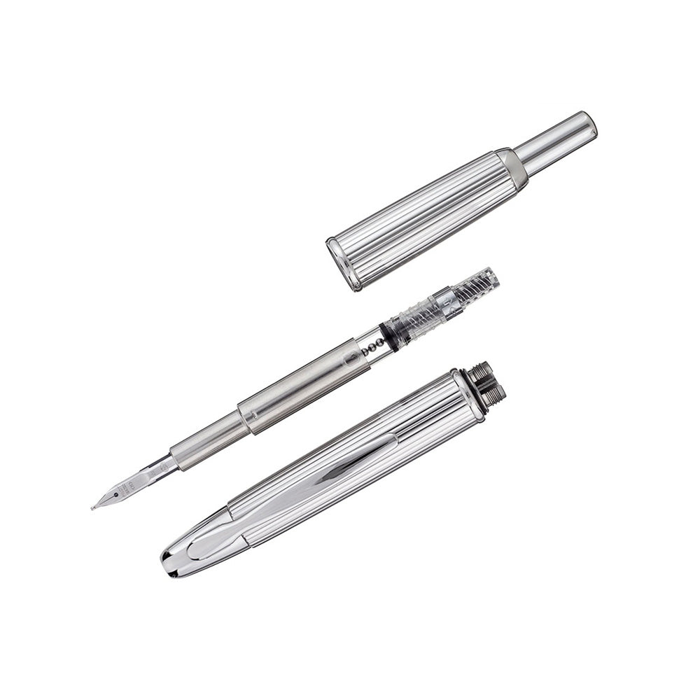 Pilot Capless Strip Silver with Rhodium Trim Fountain Pen - 18Kt Gold Rhodium-Plated Fine Nib