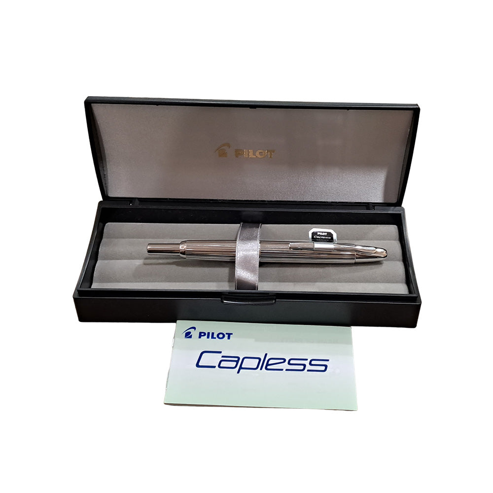 Pilot Capless Strip Silver with Rhodium Trim Fountain Pen - 18Kt Gold Rhodium-Plated Broad Nib