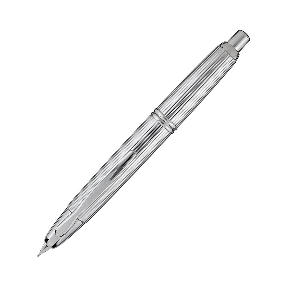 Pilot Capless Strip Silver with Rhodium Trim Fountain Pen - 18Kt Gold Rhodium-Plated Medium Nib