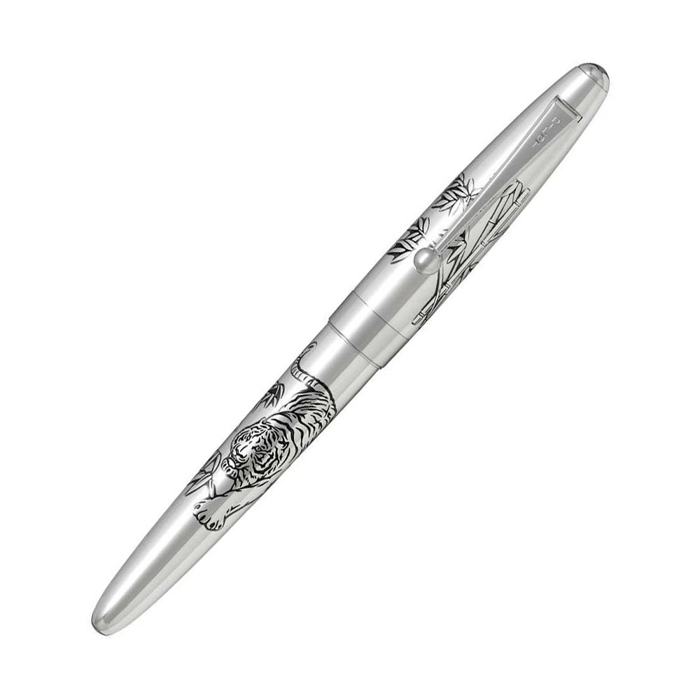 Pilot Sterling Silver TR-Tiger ST Fountain Pen - 18Kt Gold Rhodium-Plated Broad Nib