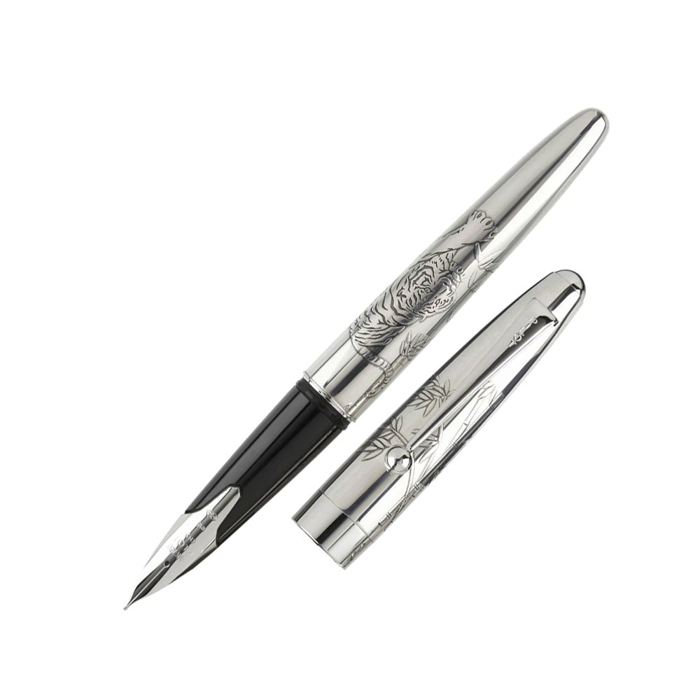Pilot Sterling Silver TR-Tiger ST Fountain Pen - 18Kt Gold Rhodium-Plated Medium Nib
