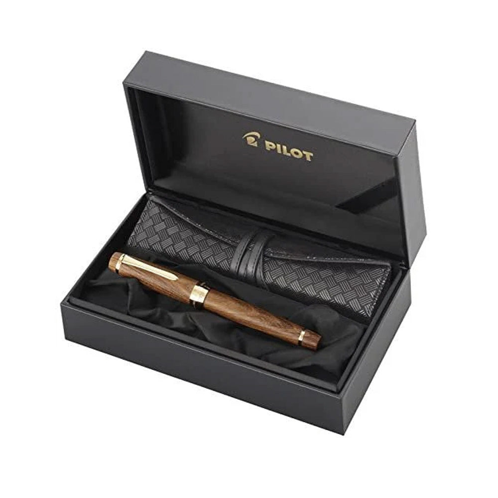 Pilot Custom Enju Brown Wood GT Fountain Pen - 18Kt Gold Fine Nib