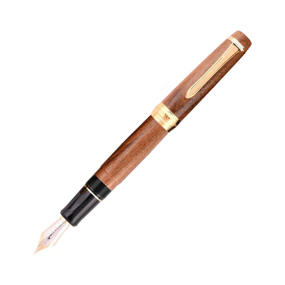 Pilot Custom Enju Brown Wood GT Fountain Pen - 18Kt Gold Broad Nib
