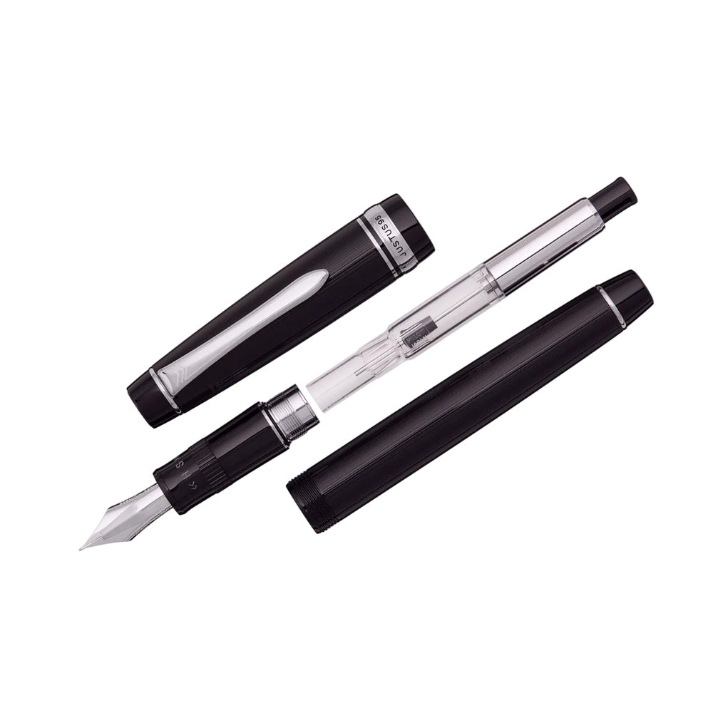 Pilot Justus 95 Stripe Black Resin with Rhodium Trim Fountain Pen - 14Kt Gold Medium Nib
