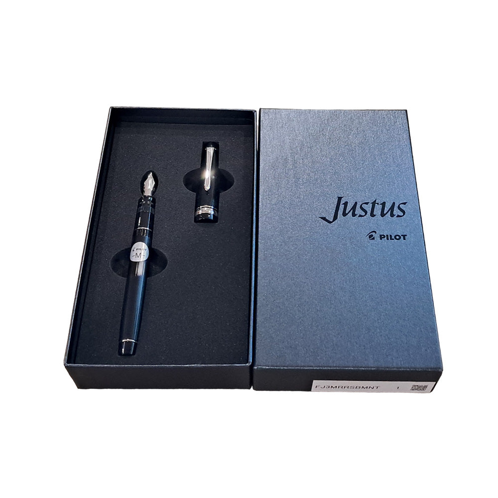 Pilot Justus 95 Stripe Black Resin with Rhodium Trim Fountain Pen - 14Kt Gold Medium Nib
