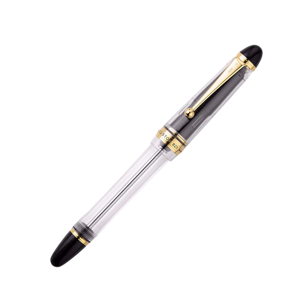 Pilot Custom 823 Transparent Clear Resin GT Fountain Pen with Black Ink Bottle  - 14Kt Gold Medium Nib