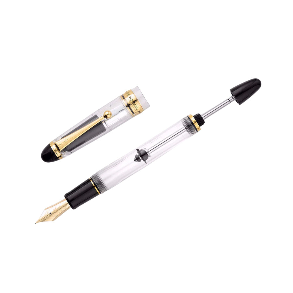 Pilot Custom 823 Transparent Clear Resin GT Fountain Pen with Black Ink Bottle  - 14Kt Gold Medium Nib
