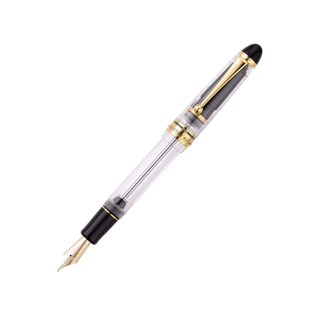Pilot Custom 823 Transparent Clear Resin GT Fountain Pen with Black Ink Bottle  - 14Kt Gold Fine Nib