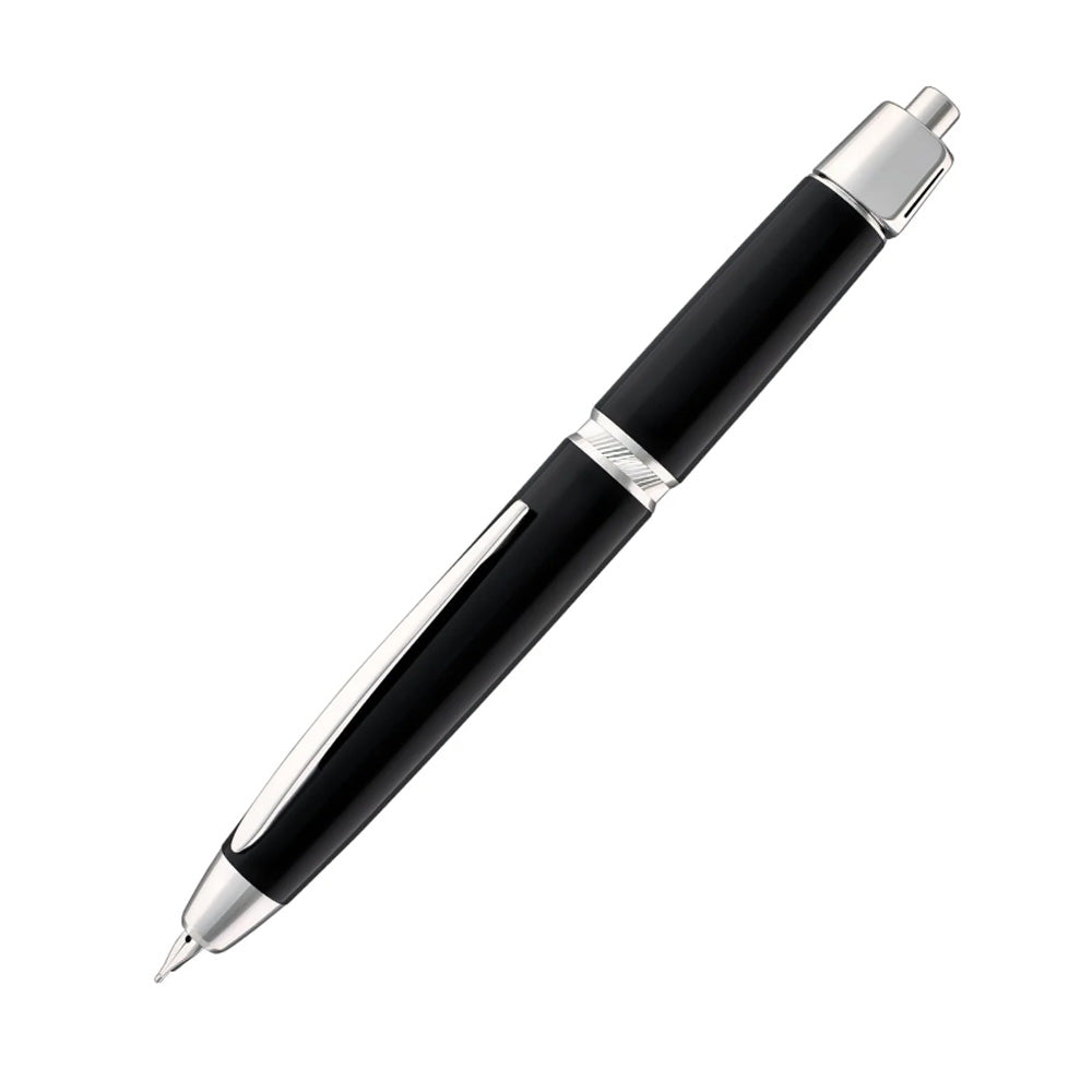 Pilot Capless LS Luxury Black with Rhodium Silver Trim Fountain Pen – 18Kt Gold Rhodium-Plated Medium Nib