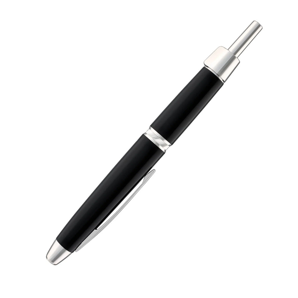 Pilot Capless LS Luxury Black with Rhodium Silver Trim Fountain Pen – 18Kt Gold Rhodium-Plated Fine Nib