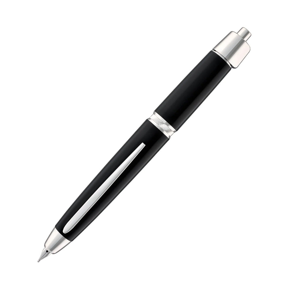 Pilot Capless LS Luxury Black with Rhodium Silver Trim Fountain Pen – 18Kt Gold Rhodium-Plated Fine Nib