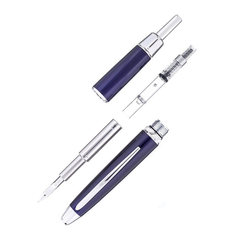 Pilot Capless LS Luxury Blue with Rhodium Silver Trim Fountain Pen – 18Kt Gold Rhodium-Plated Fine Nib