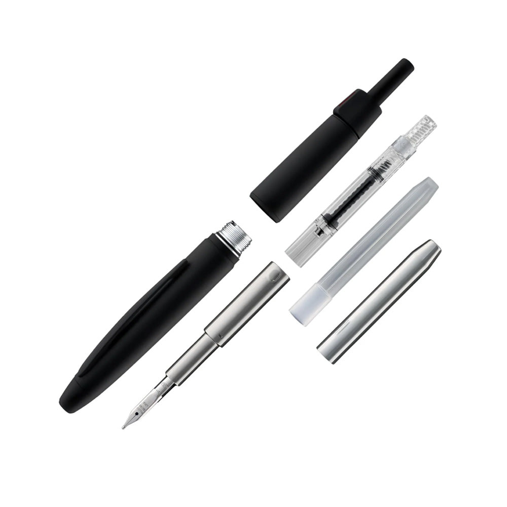 Pilot Capless LS Black Matte with Black Matte Rhodium Trim Fountain Pen – 18Kt Gold Rhodium-Plated Medium Nib