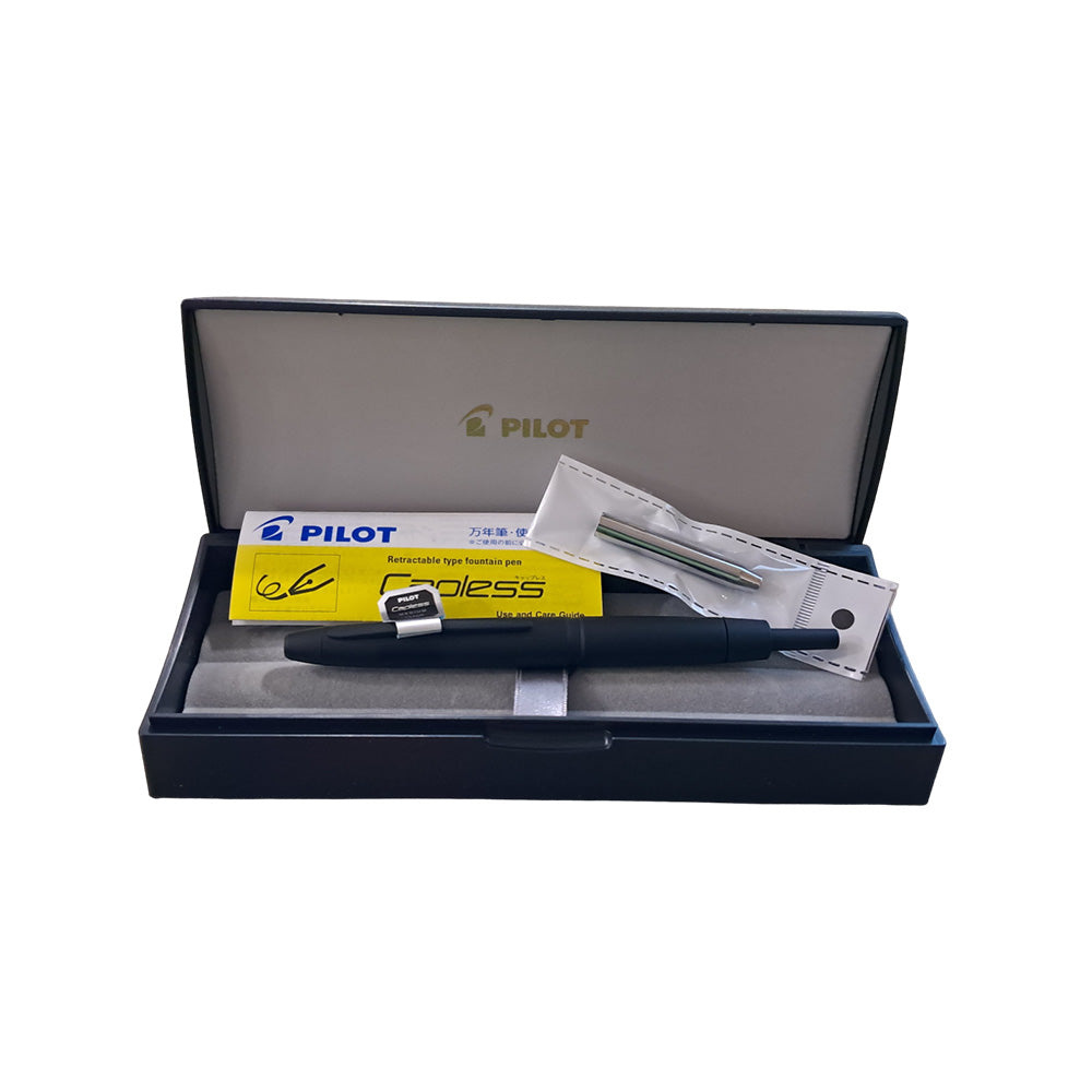 Pilot Capless LS Black Matte with Black Matte Rhodium Trim Fountain Pen – 18Kt Gold Rhodium-Plated Medium Nib