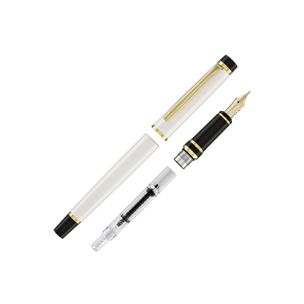 Pilot Grance Pearl White Lacquer with Gold Trim Fountain Pen - 14Kt Gold Medium Nib