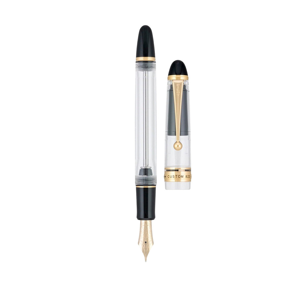 Pilot Custom 823 Set Clear GT Fountain Pen with Ink  - 14Kt Gold Signature Nib